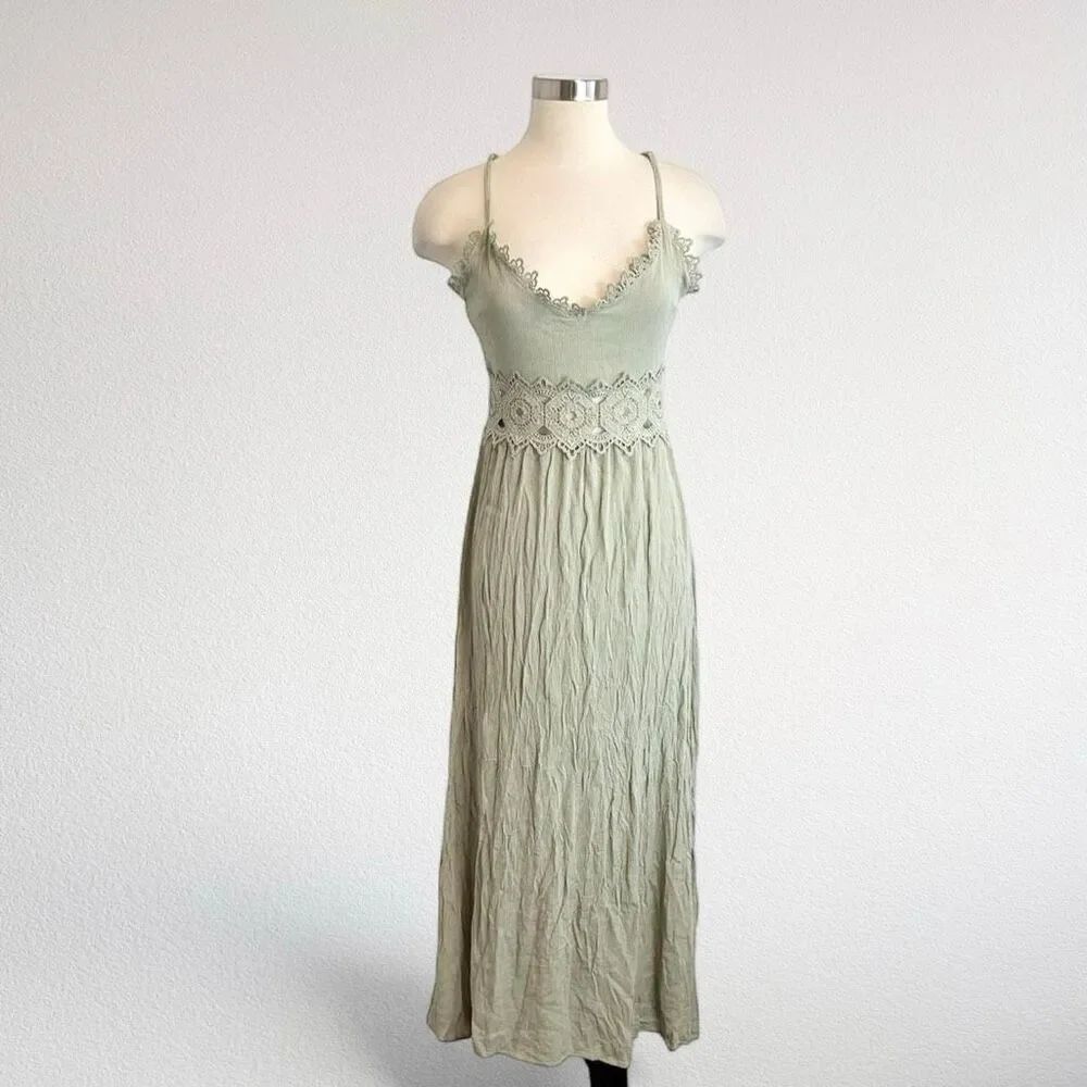 J For Justify Green Maxi Peasant Dress Crochet Summer Peasant Medium